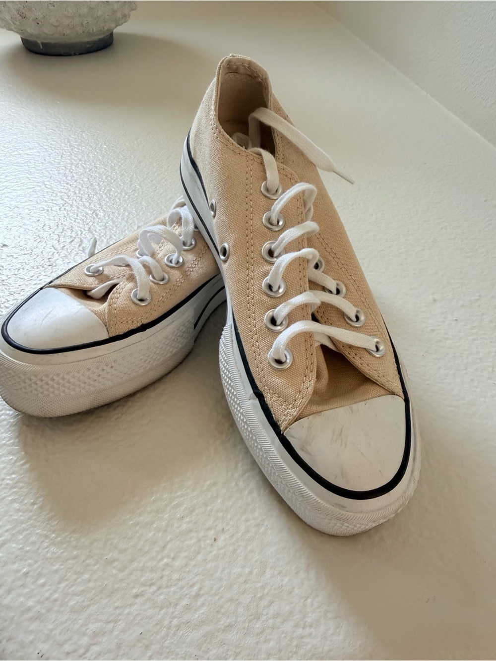 Converse Cream Canvas Platform Sneakers with White Trim